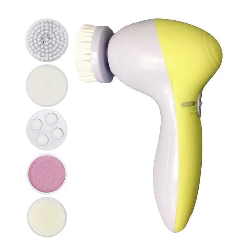 5-in-1 Electric Facial Cleansing Brush - Deep Cleaning Spa Massager & Blackhead Remover for Smooth Radiant Skin