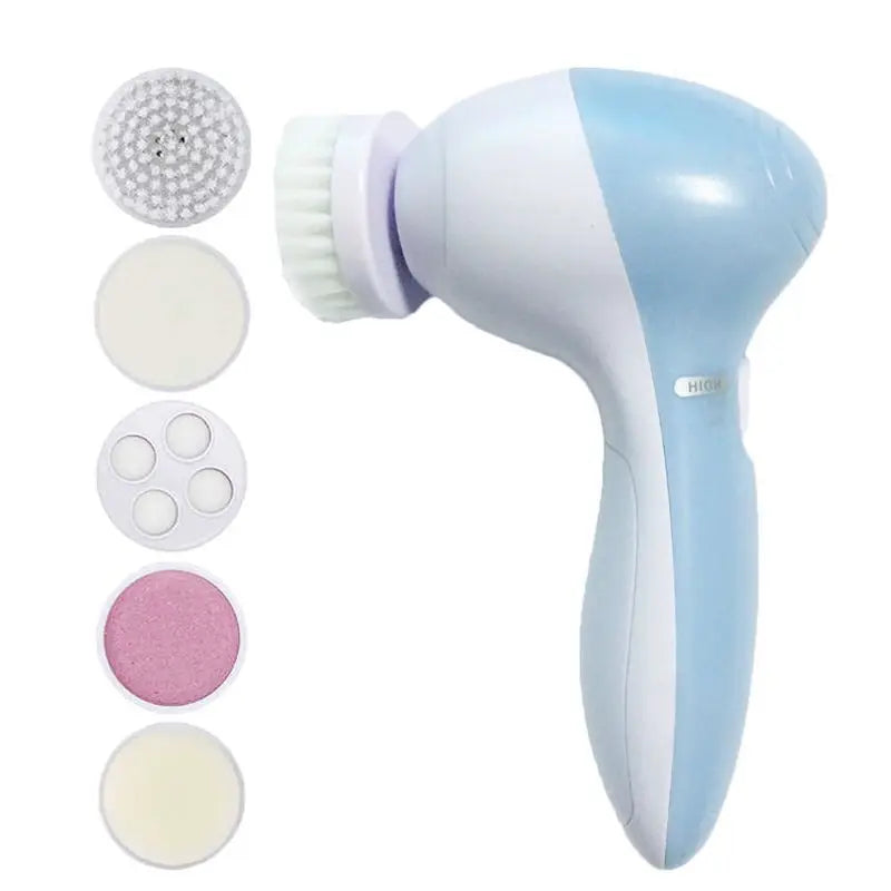 5-in-1 Electric Facial Cleansing Brush - Deep Cleaning Spa Massager & Blackhead Remover for Smooth Radiant Skin