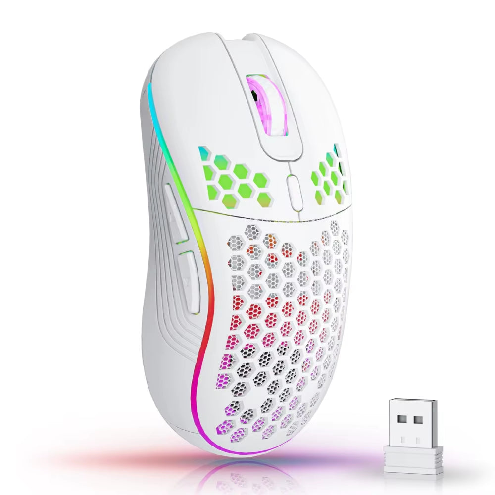 2.4G Wireless RGB Gaming Mouse – Rechargeable Type-C Ergonomic Honeycomb Design with 6 Buttons & 3 DPI Speeds