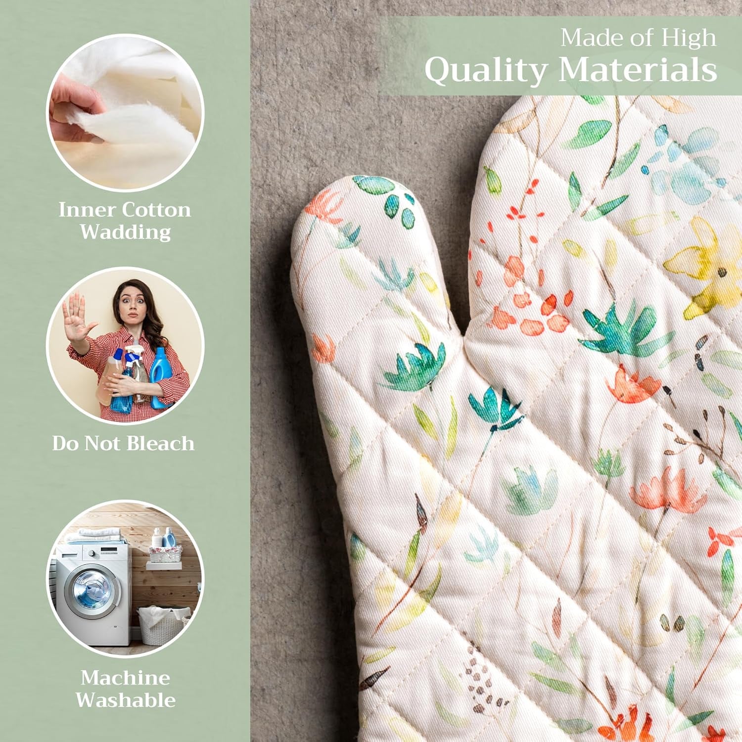 Maison d'Hermine 100% Cotton Oven Mitt – 7x13” Heat-Resistant Glove for Cooking, Baking & BBQ (Colmar, 1-Pack)