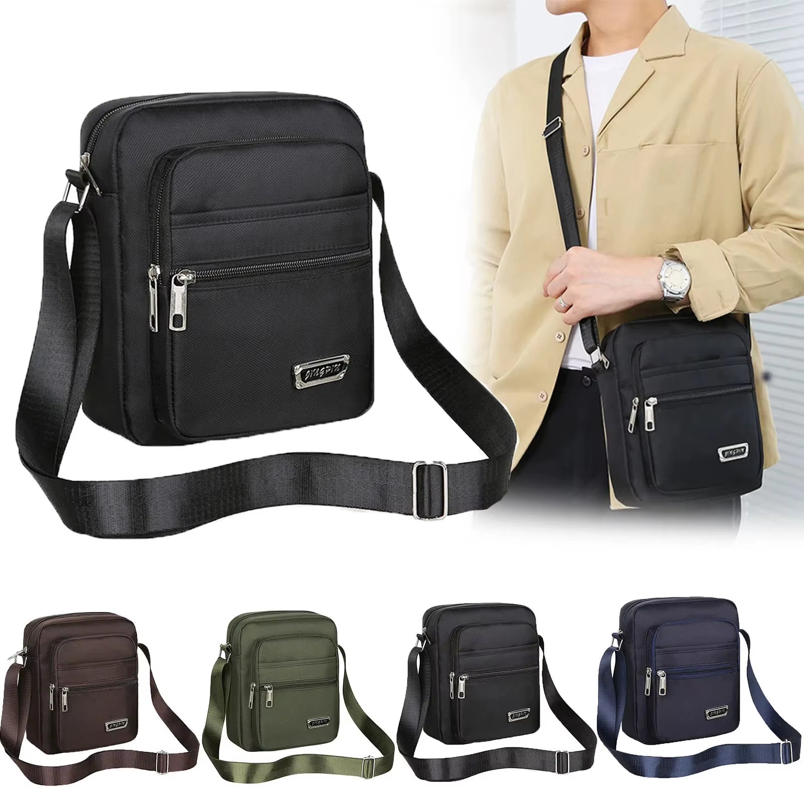Waterproof Shoulder  Bag Multiple Zipper Pockets