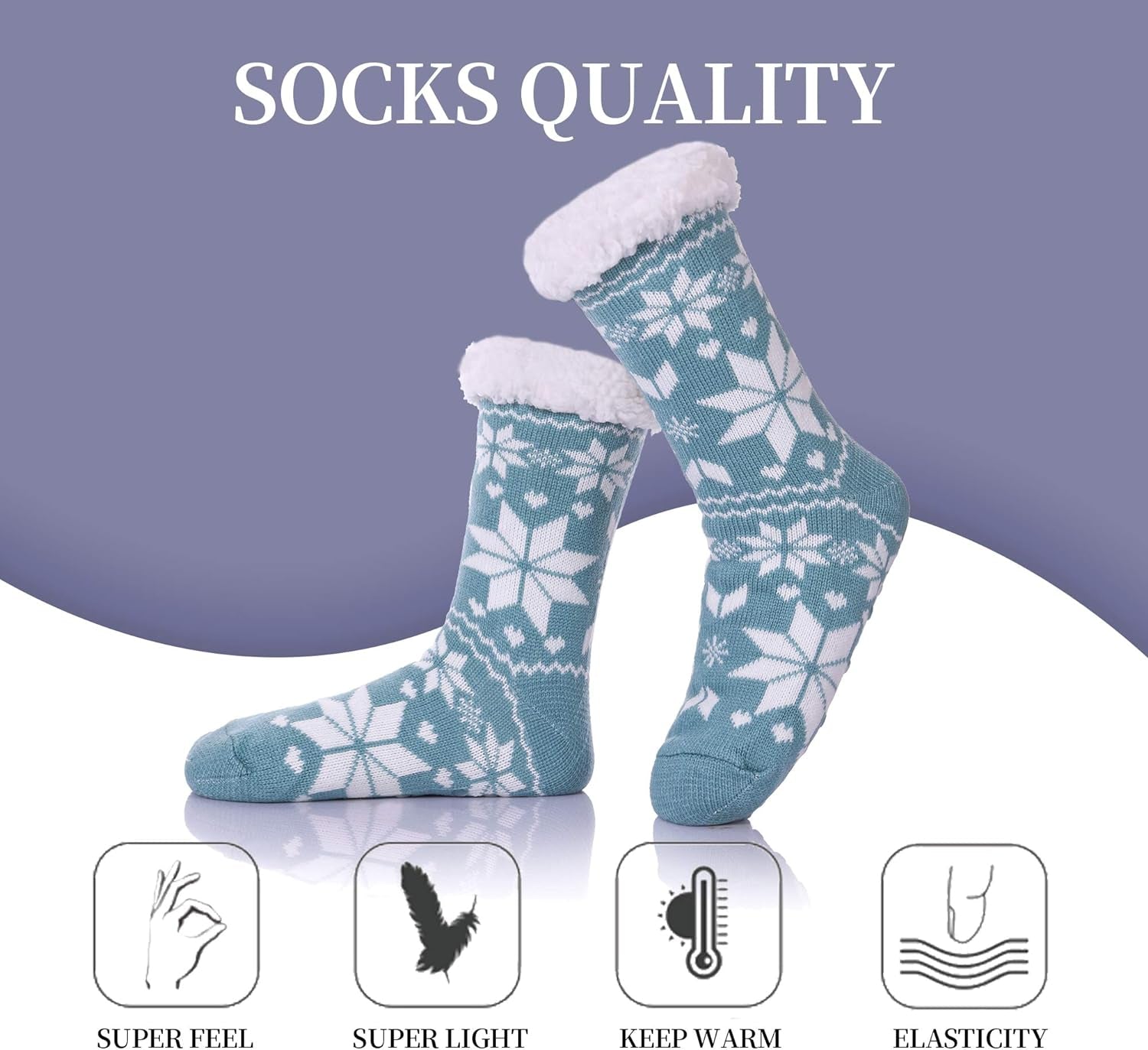 Women’s Fuzzy Slipper Socks with Grippers – Warm Winter Indoor Socks