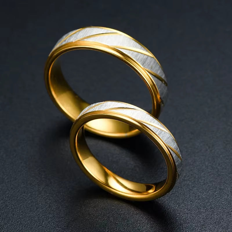 Gold Wave Pattern  Stainless Titanium Ring