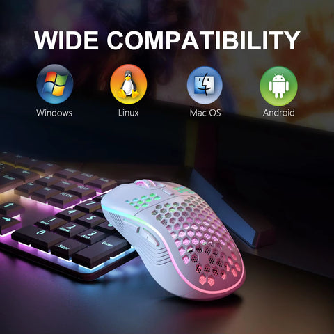 2.4G Wireless RGB Gaming Mouse – Rechargeable Type-C Ergonomic Honeycomb Design with 6 Buttons & 3 DPI Speeds