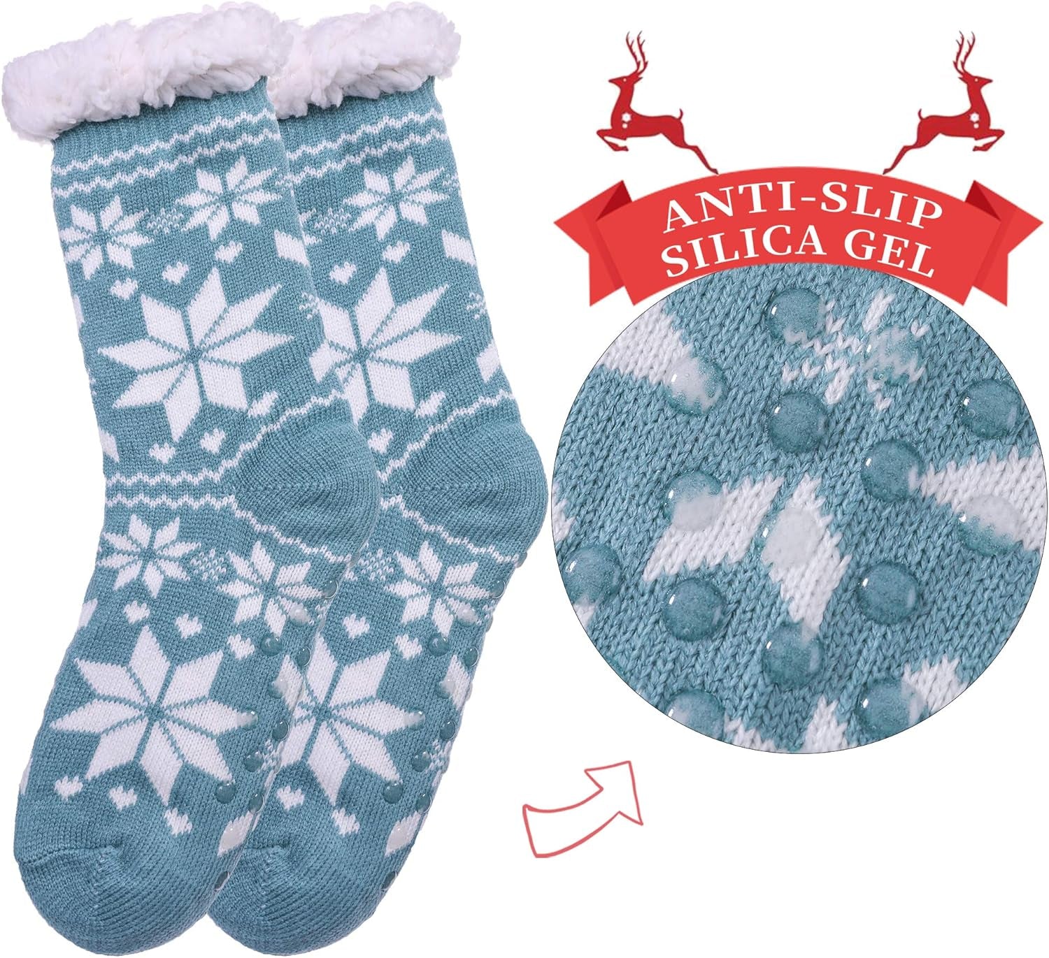 Women’s Fuzzy Slipper Socks with Grippers – Warm Winter Indoor Socks