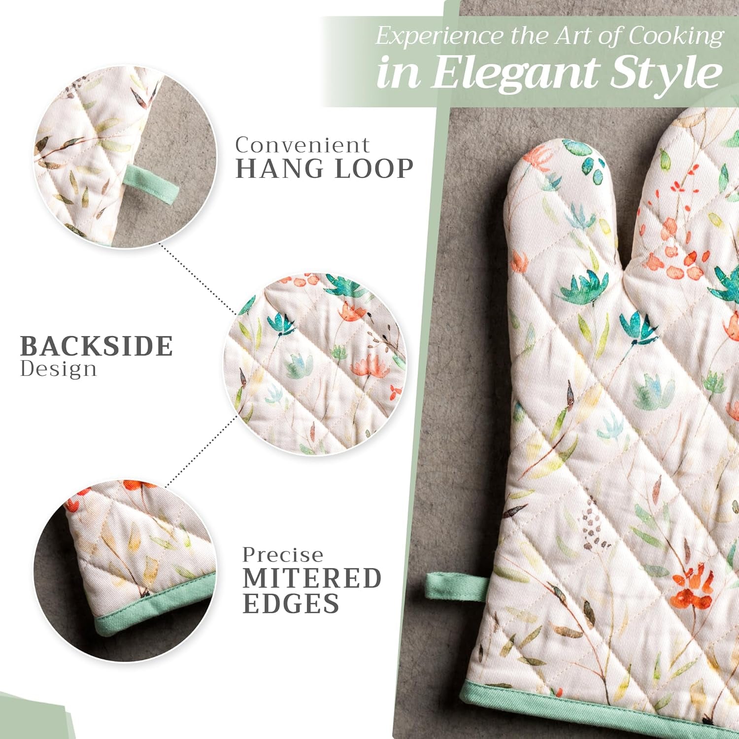 Maison d'Hermine 100% Cotton Oven Mitt – 7x13” Heat-Resistant Glove for Cooking, Baking & BBQ (Colmar, 1-Pack)