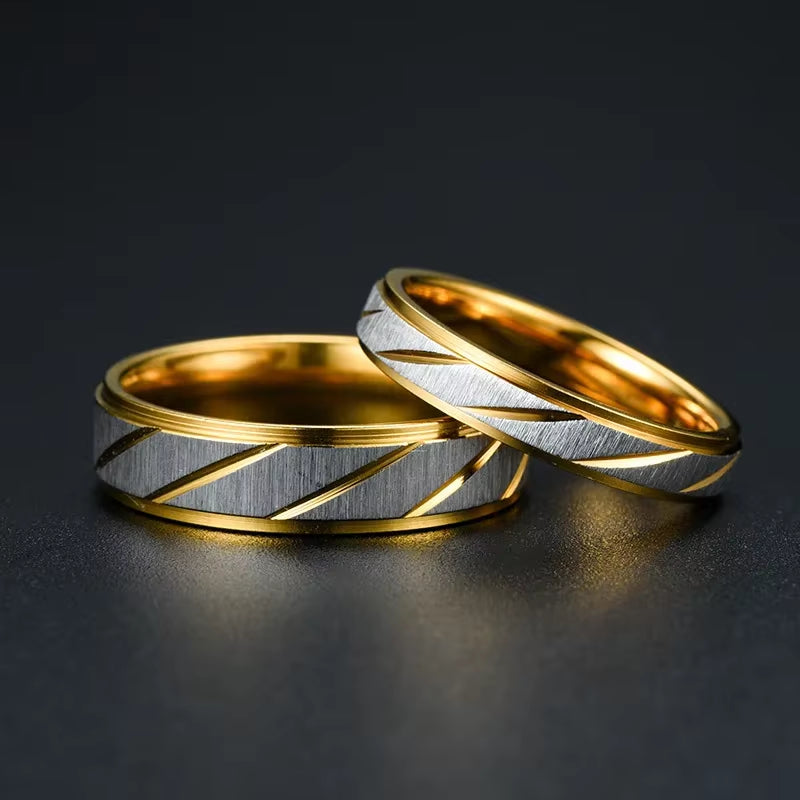 Gold Wave Pattern  Stainless Titanium Ring
