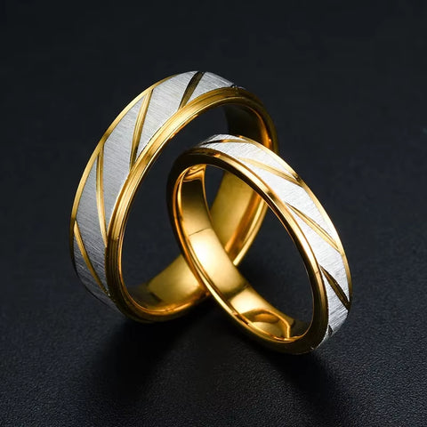Gold Wave Pattern  Stainless Titanium Ring