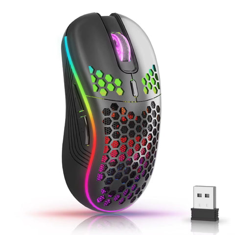 2.4G Wireless RGB Gaming Mouse – Rechargeable Type-C Ergonomic Honeycomb Design with 6 Buttons & 3 DPI Speeds