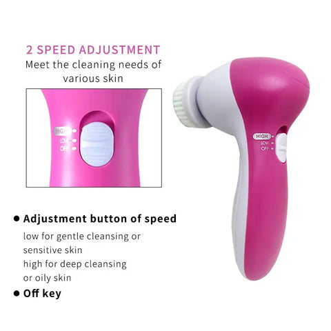 5-in-1 Electric Facial Cleansing Brush - Deep Cleaning Spa Massager & Blackhead Remover for Smooth Radiant Skin