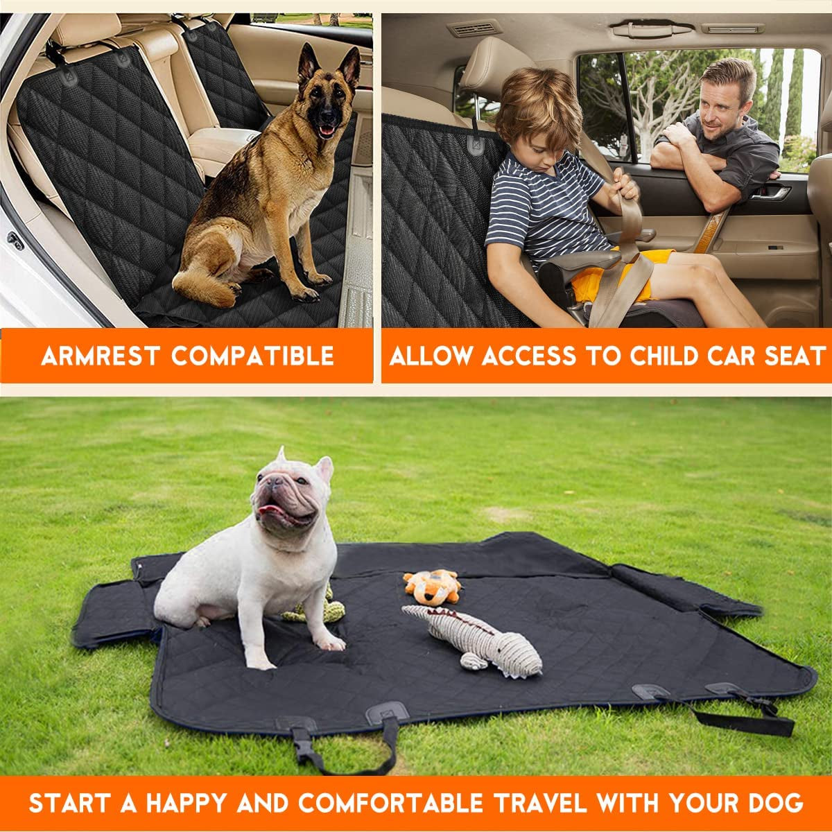 Waterproof Dog Car Seat Cover – Non-Slip Back Seat Protector with Armrest Fit for Cars, Trucks & SUVs (Black)