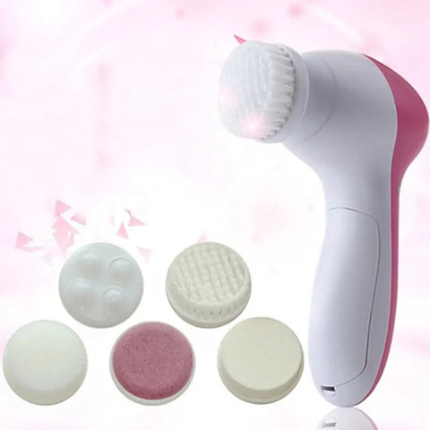 5-in-1 Electric Facial Cleansing Brush - Deep Cleaning Spa Massager & Blackhead Remover for Smooth Radiant Skin