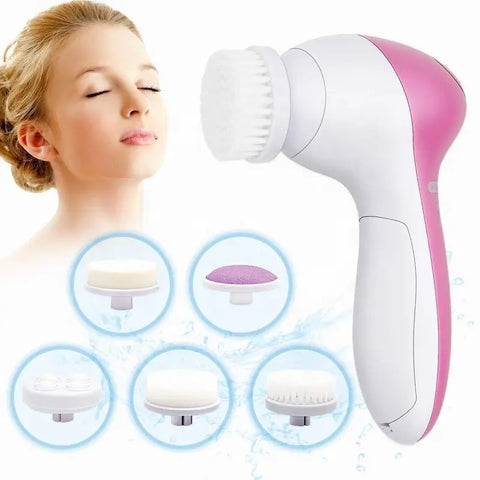 5-in-1 Electric Facial Cleansing Brush - Deep Cleaning Spa Massager & Blackhead Remover for Smooth Radiant Skin