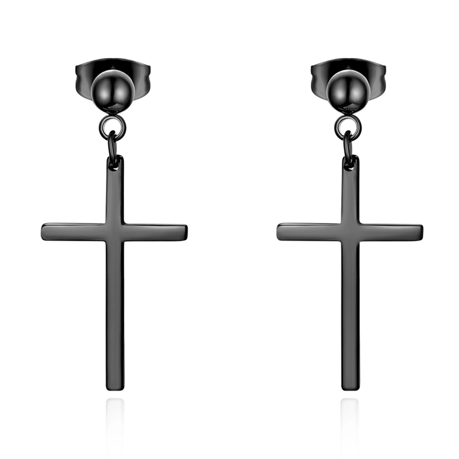 Elegant Stainless Steel Pearl Cross Drop Earrings