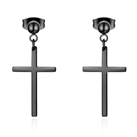 Elegant Stainless Steel Pearl Cross Drop Earrings