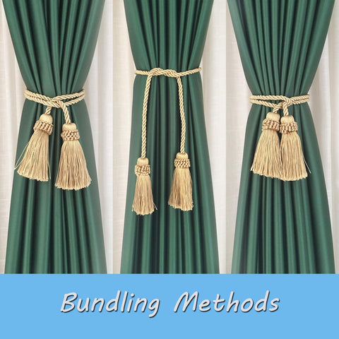 Handmade Curtain Tiebacks with Tassels – Decorative Rope Holdbacks for Drapes (Gold, 4-Pack)