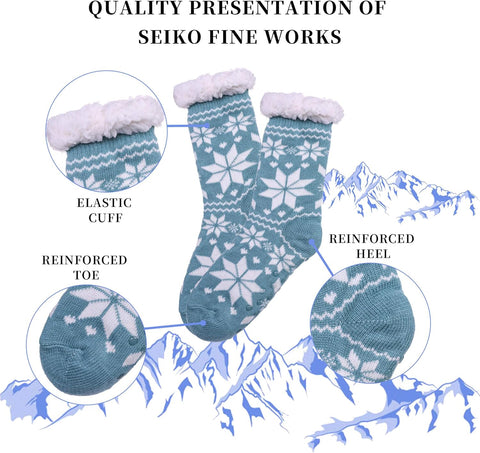 Women’s Fuzzy Slipper Socks with Grippers – Warm Winter Indoor Socks