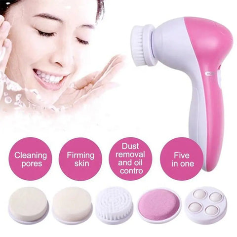 5-in-1 Electric Facial Cleansing Brush - Deep Cleaning Spa Massager & Blackhead Remover for Smooth Radiant Skin