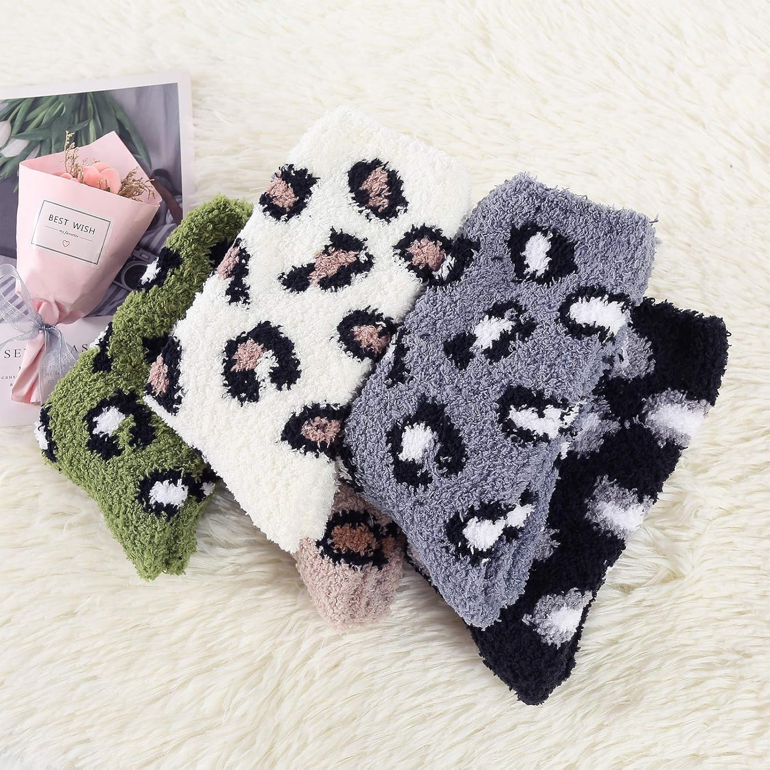 Women's Fuzzy Slipper Socks – Warm, Fluffy & Cozy Crew Socks for Winter Comfort