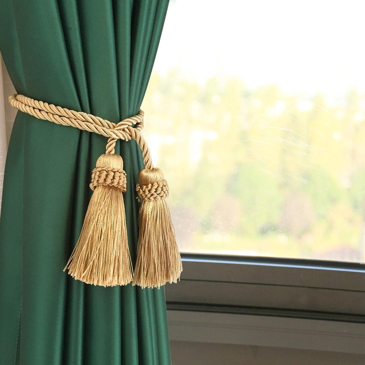 Handmade Curtain Tiebacks with Tassels – Decorative Rope Holdbacks for Drapes (Gold, 4-Pack)